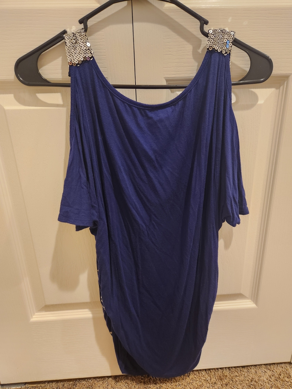 Daytrip Navy Blue Cold-Shoulder Sequin Tunic - Picture 4 of 4